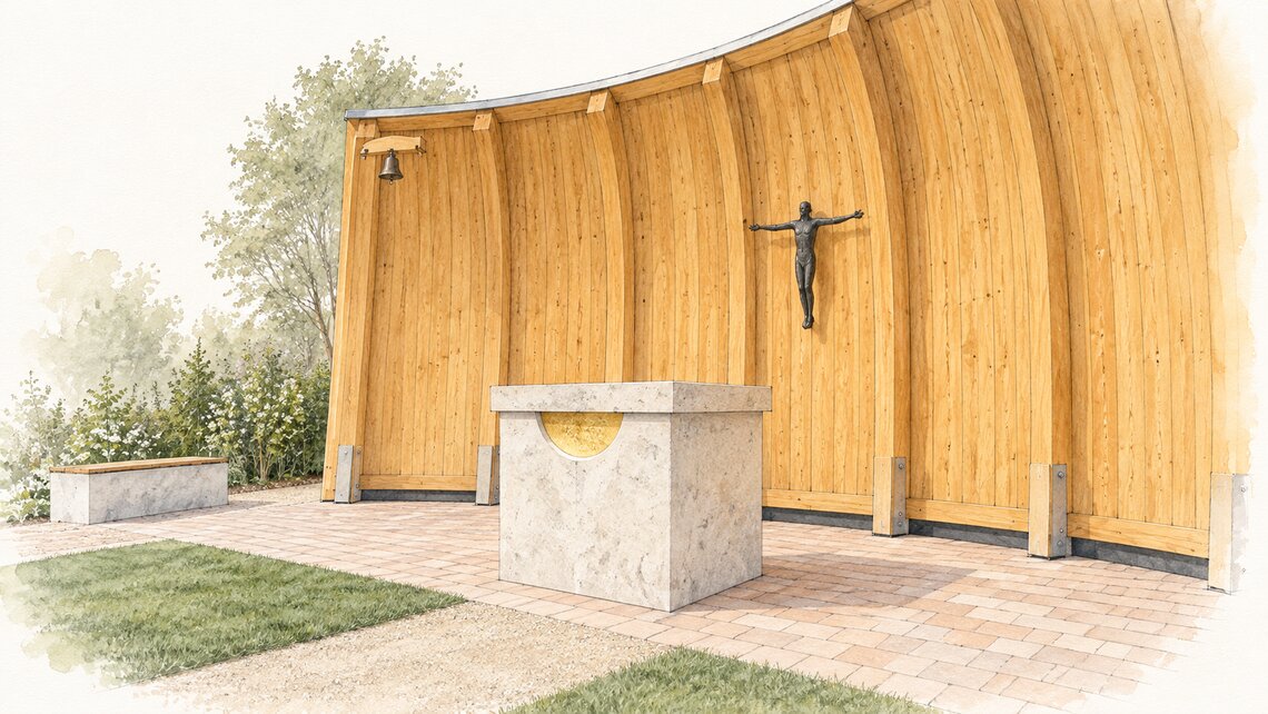 Altar vor der Holzwand